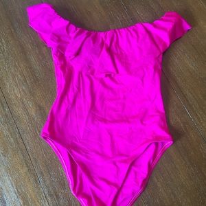 Magenta off-the-shoulder one piece swimsuit